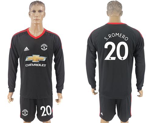 Manchester United #20 S.Romero Black Goalkeeper Long Sleeves Soccer Club Jersey - Click Image to Close